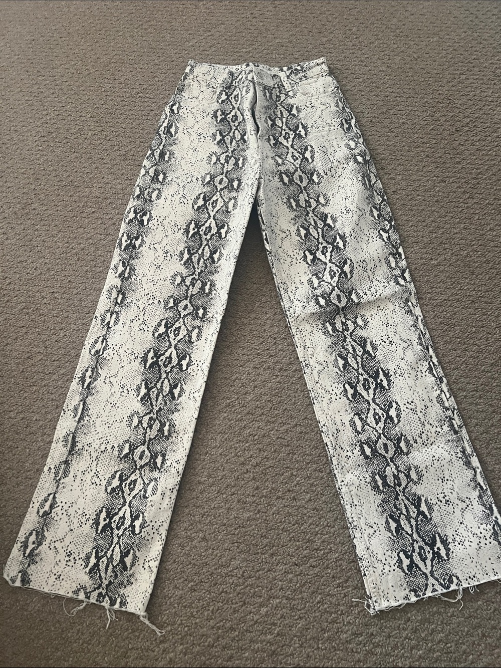Zara Snake-Print Straight-Leg Jeans - Black & Beige
